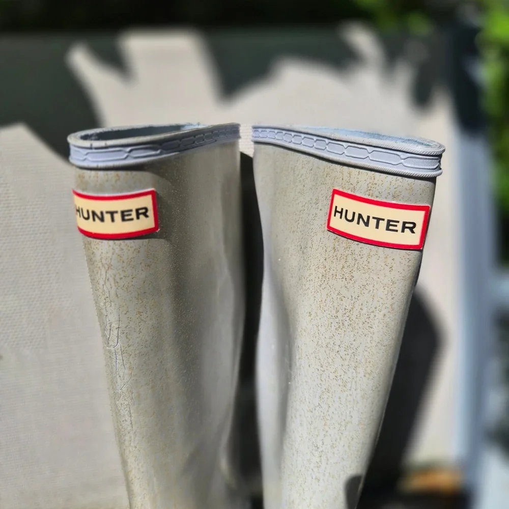 Hunter Original Kid Glitter Fin Rain Boots Silver Gold Waterproof Ch 4B / W 5G